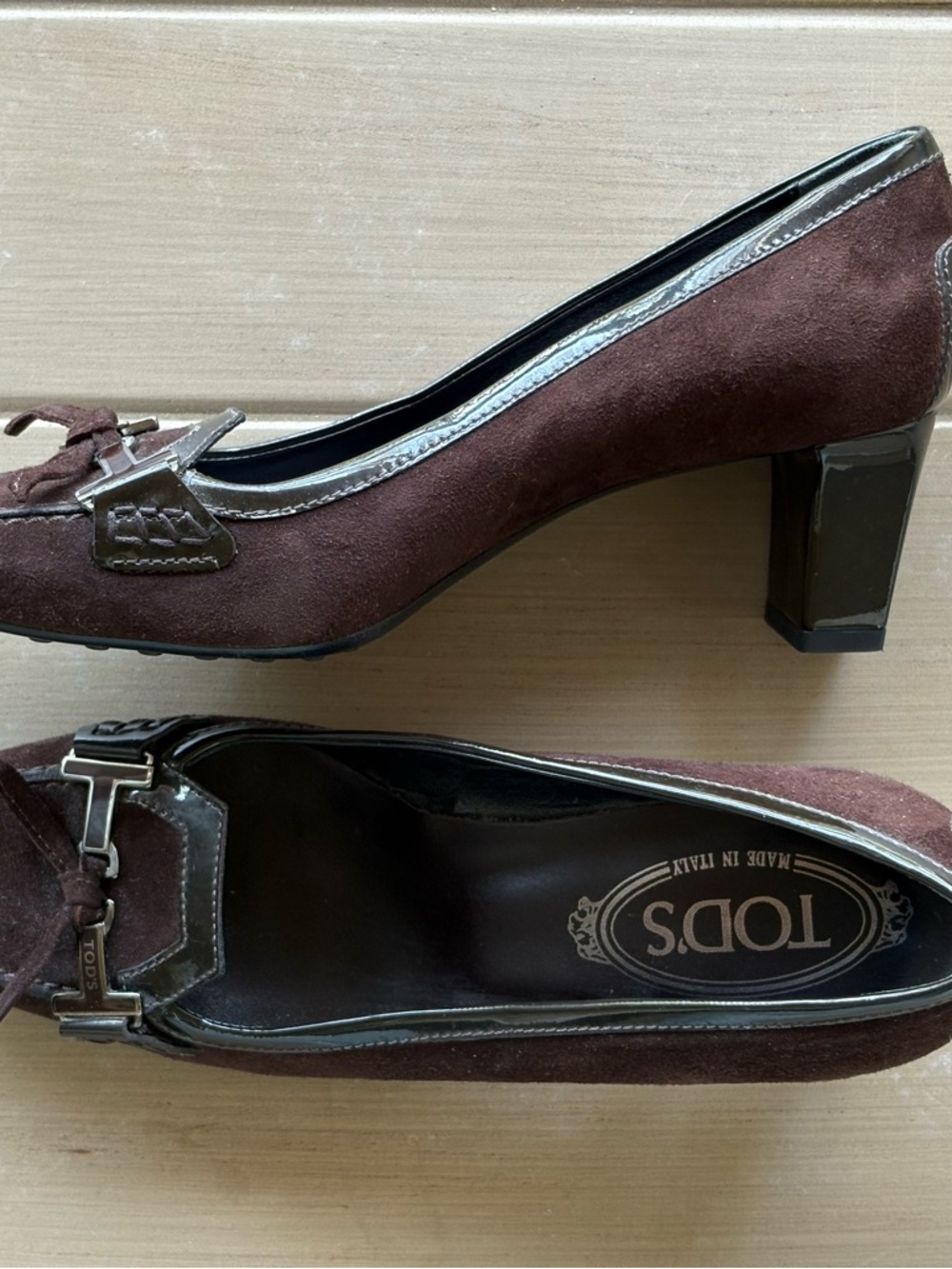 Tod's Timeless Classic Brown Suede Block Heel Loafers With Logo. Women’s EU 37 - Picture 10 of 16